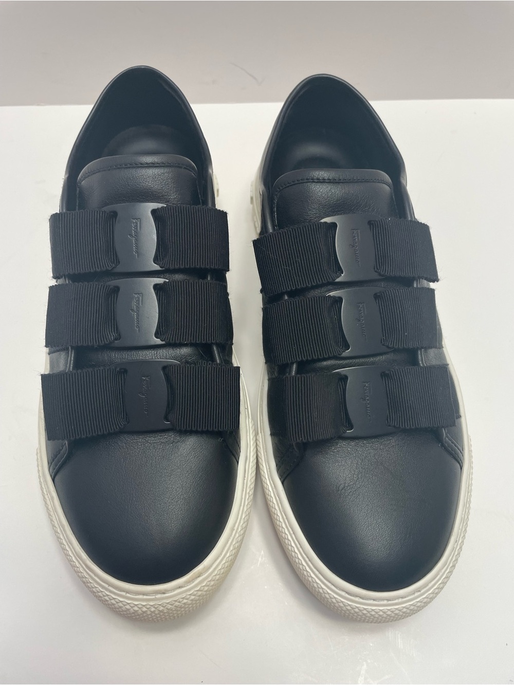 Salvatore Ferragamo Black Nataly Leather Triple-Bow Sneaker Size 8C